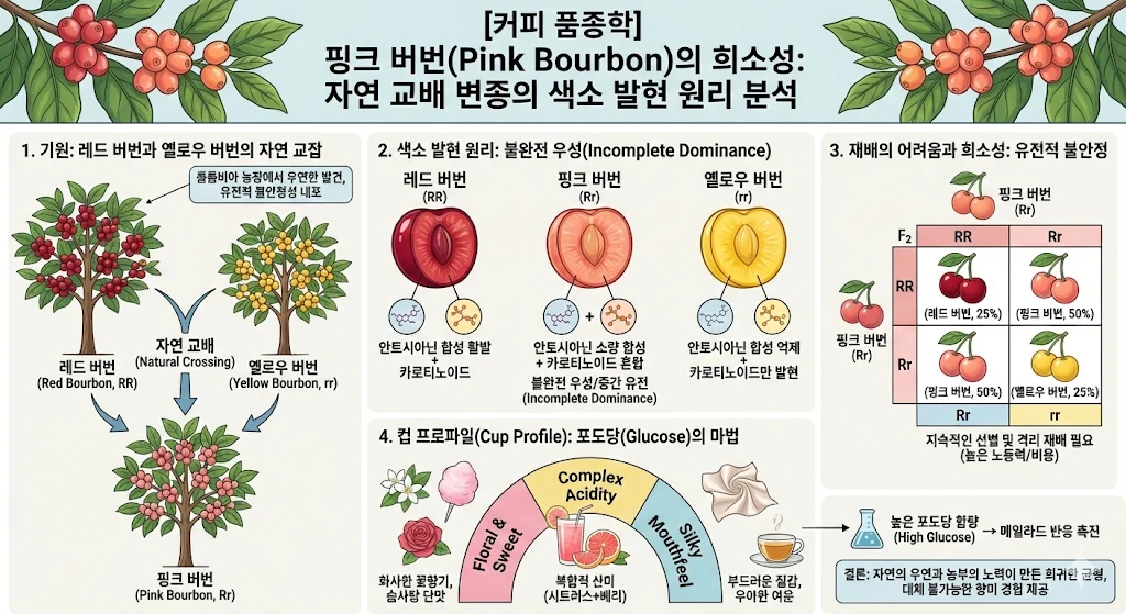 핑크 버번(Pink Bourbon)의 희소성: 자연 교배 변종의 색소 발현 원리를 설명