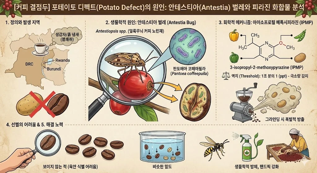 포테이토 디펙트(Potato Defect) 원인 : 안테스티아 벌레와 피라진 화합물 분석