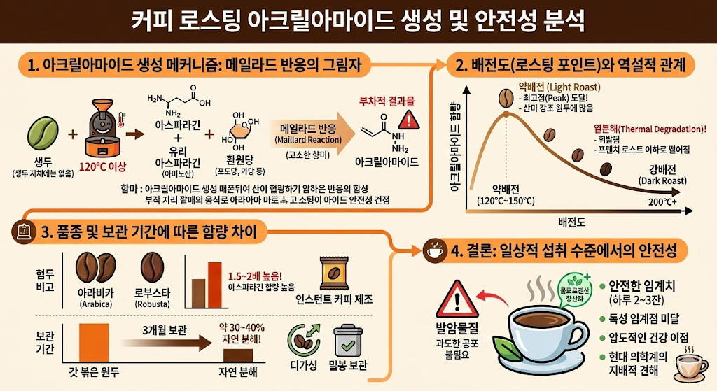 커피 로스팅 아크릴아마이드 생성 원리와 배전도별 안전성 분석