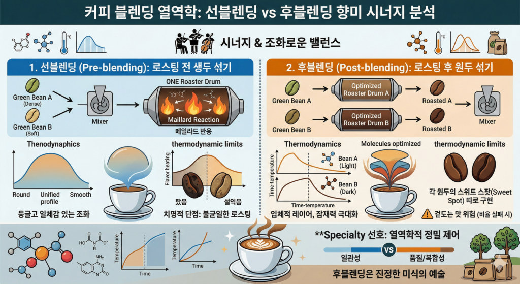 커피 블렌딩 열역학: 선블렌딩과 후블렌딩의 향미 시너지 분석