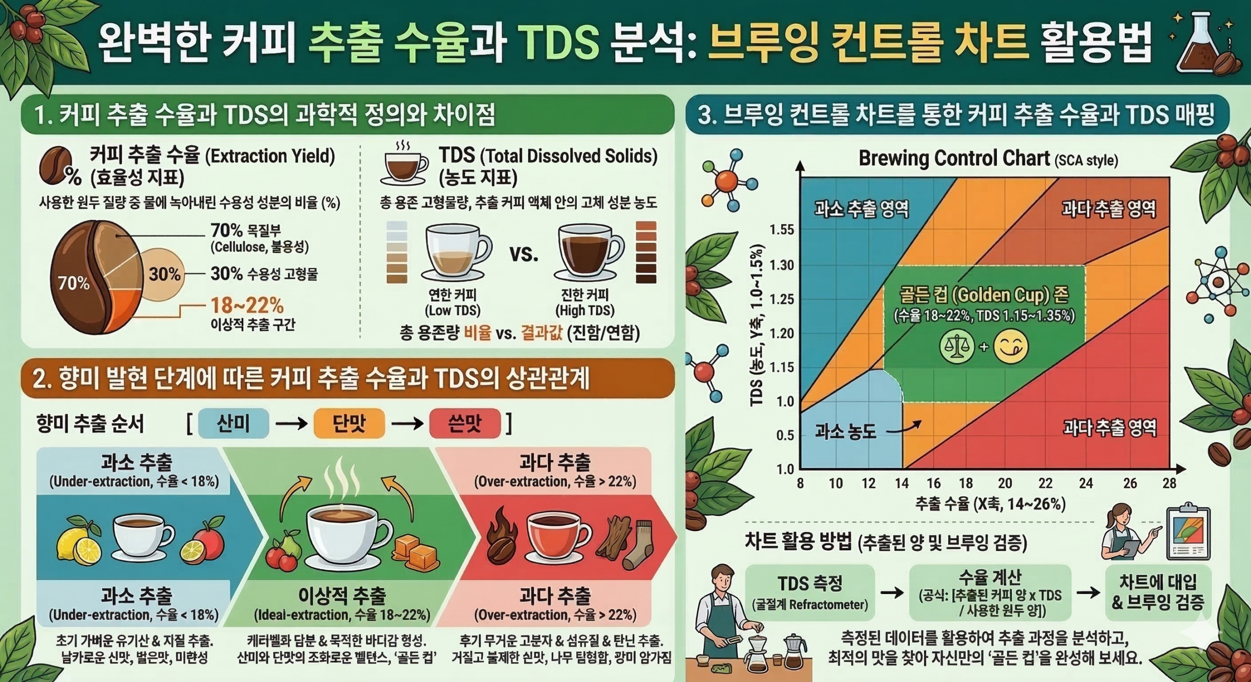 완벽한 커피 추출 수율과 TDS 분석: 브루잉 컨트롤 차트 활용법