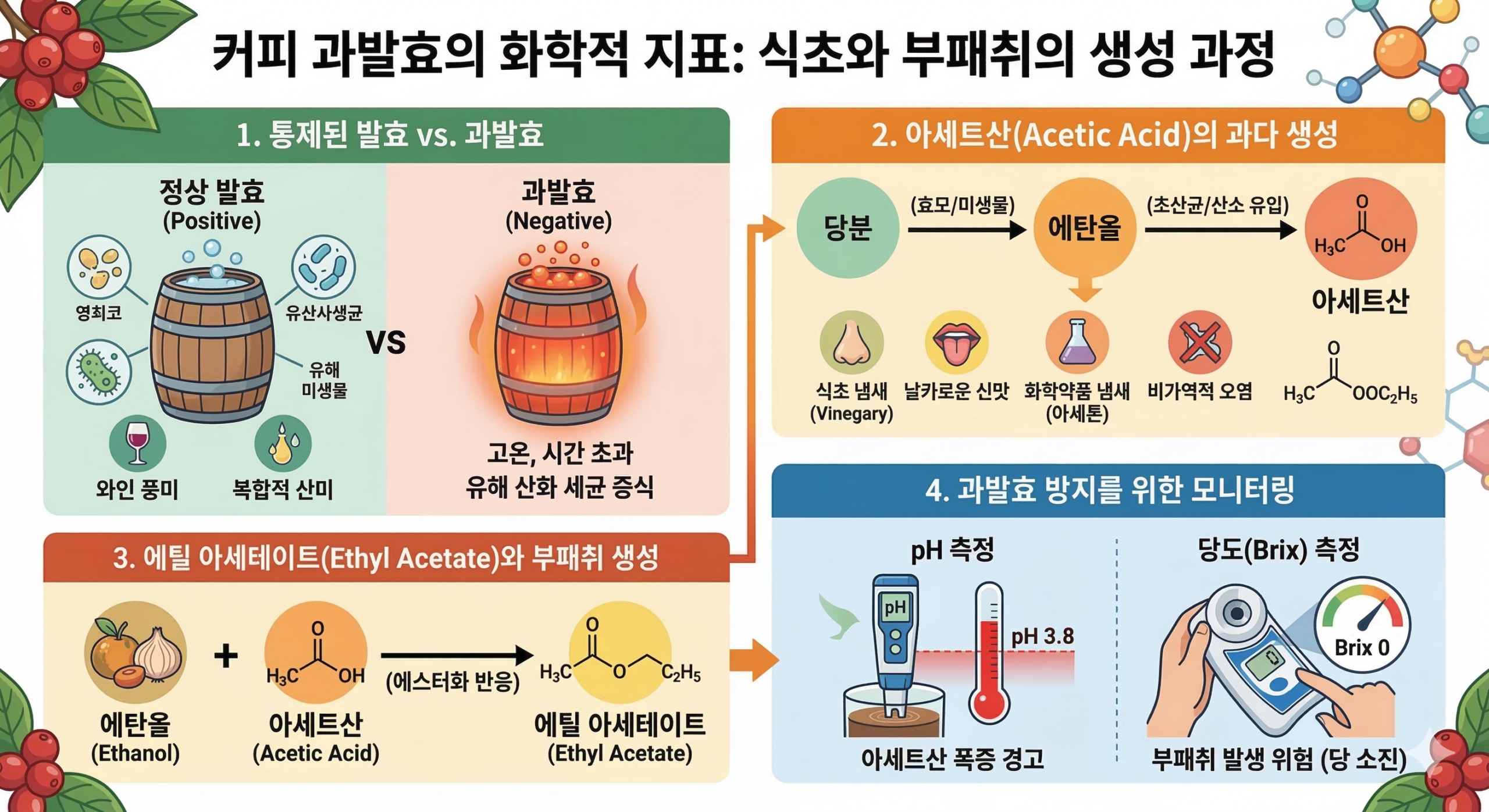 커피 생두 발효 실패: 식초·양파 냄새의 화학적 원인 분석