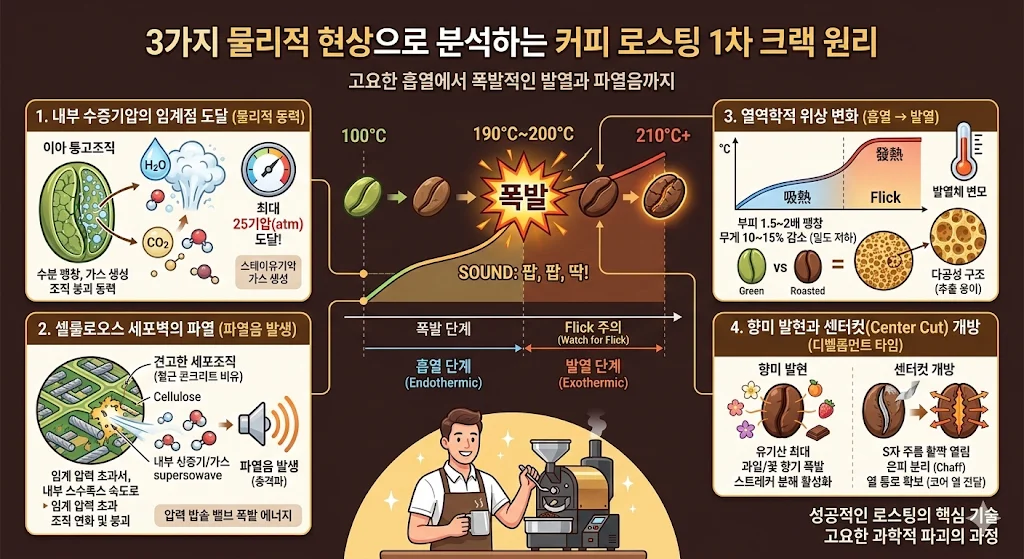 3가지 물리적 현상으로 분석하는 커피 로스팅 1차 크랙 원리
