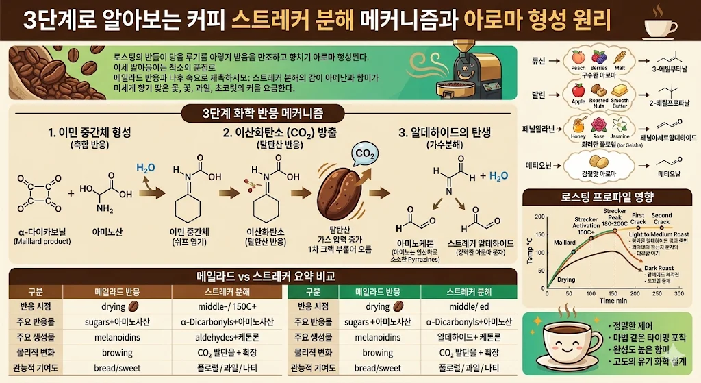3단계로 알아보는 커피 스트레커 분해 메커니즘과 아로마 형성 원리 설명