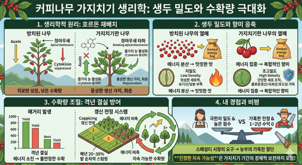 커피나무 가지치기 생리학: 생두 밀도와 수확량 극대화 원리
