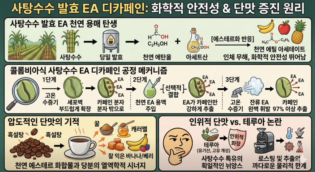 사탕수수 발효 EA 디카페인 가공법: 화학적 안전성과 단맛 증진 원리