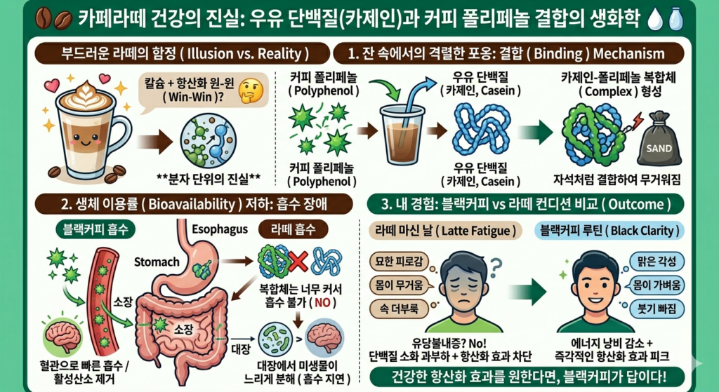 카페라떼 건강의 진실: 우유 단백질(카제인)과 커피 폴리페놀 결합의 생화학
