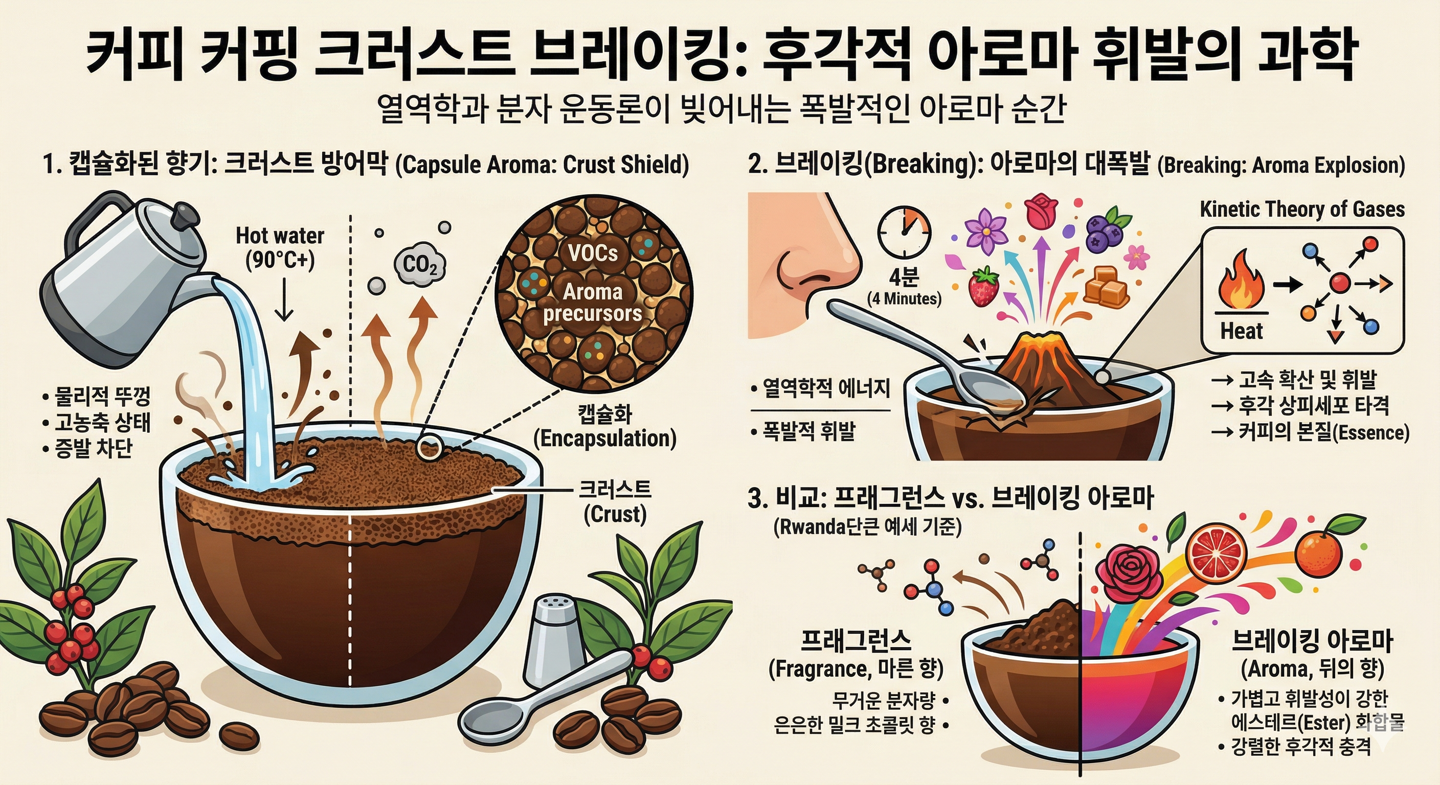 커피 커핑(Cupping) 크러스트 브레이킹: 후각적 아로마 휘발의 과학적 원리