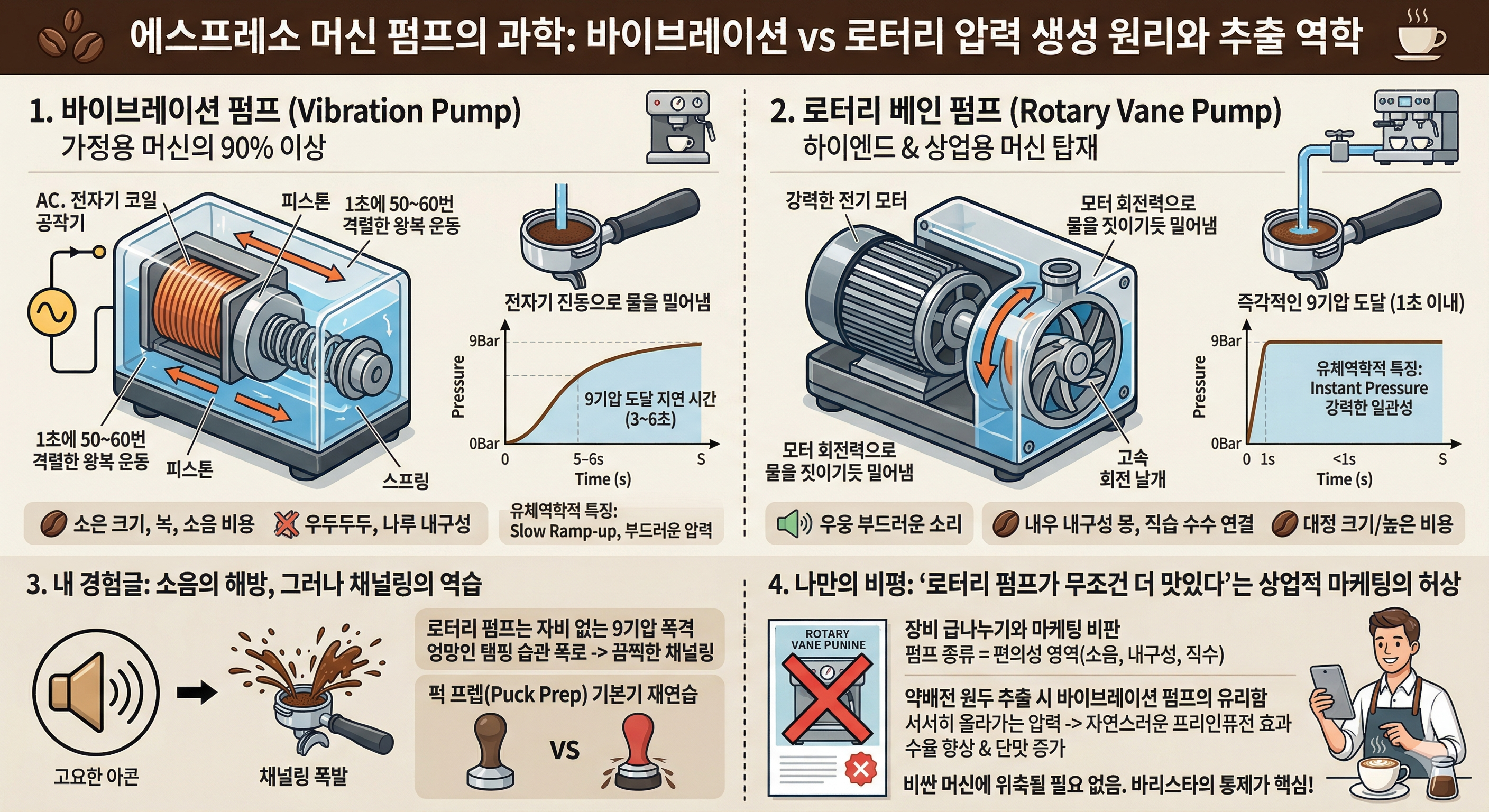 에스프레소 머신 펌프의 과학: 바이브레이션 vs 로터리 압력 생성 원리와 추출 역학