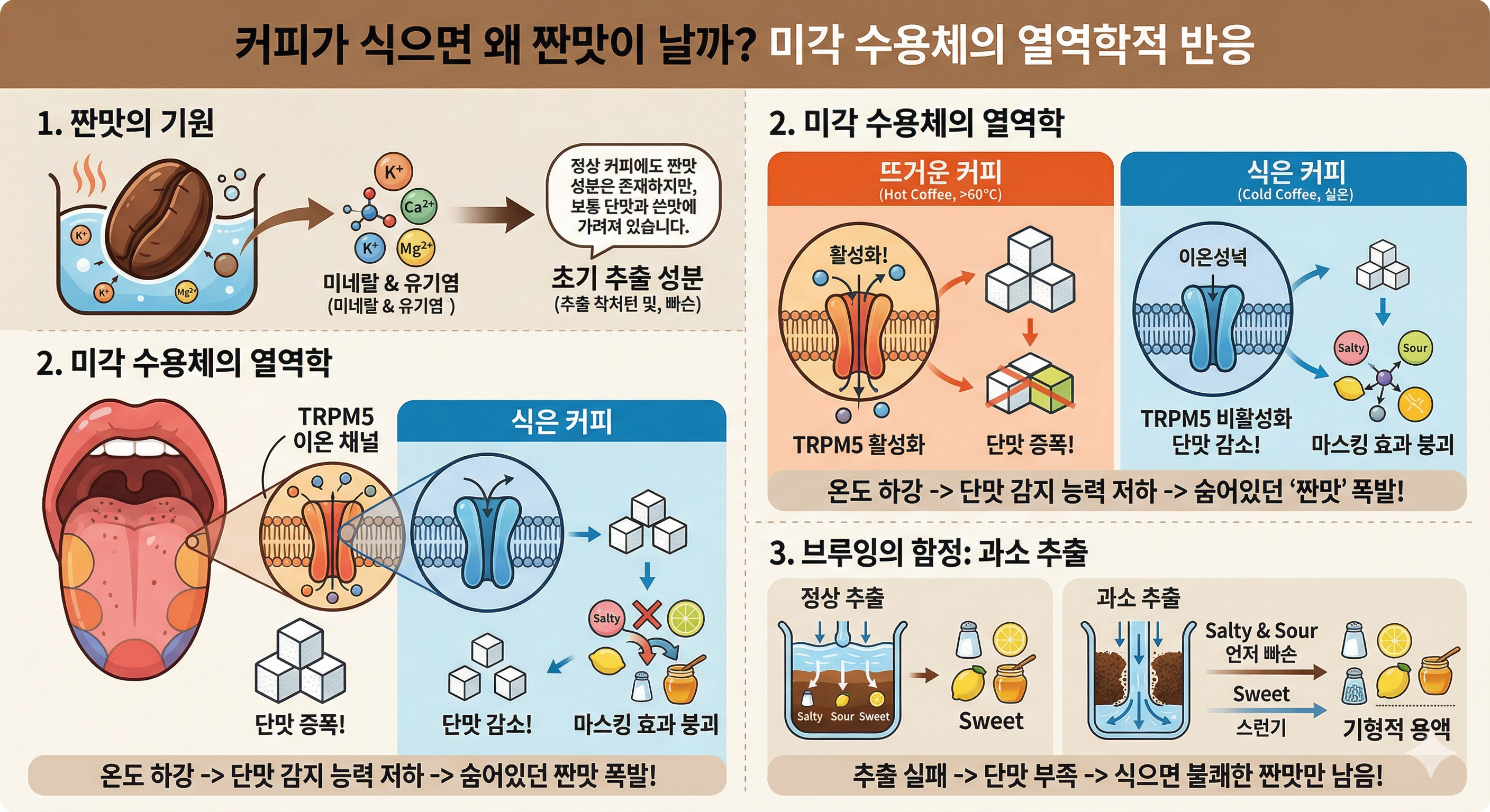 커피 온도 하강에 따른 짠맛 발현 원리: 미각 수용체의 열역학적 반응