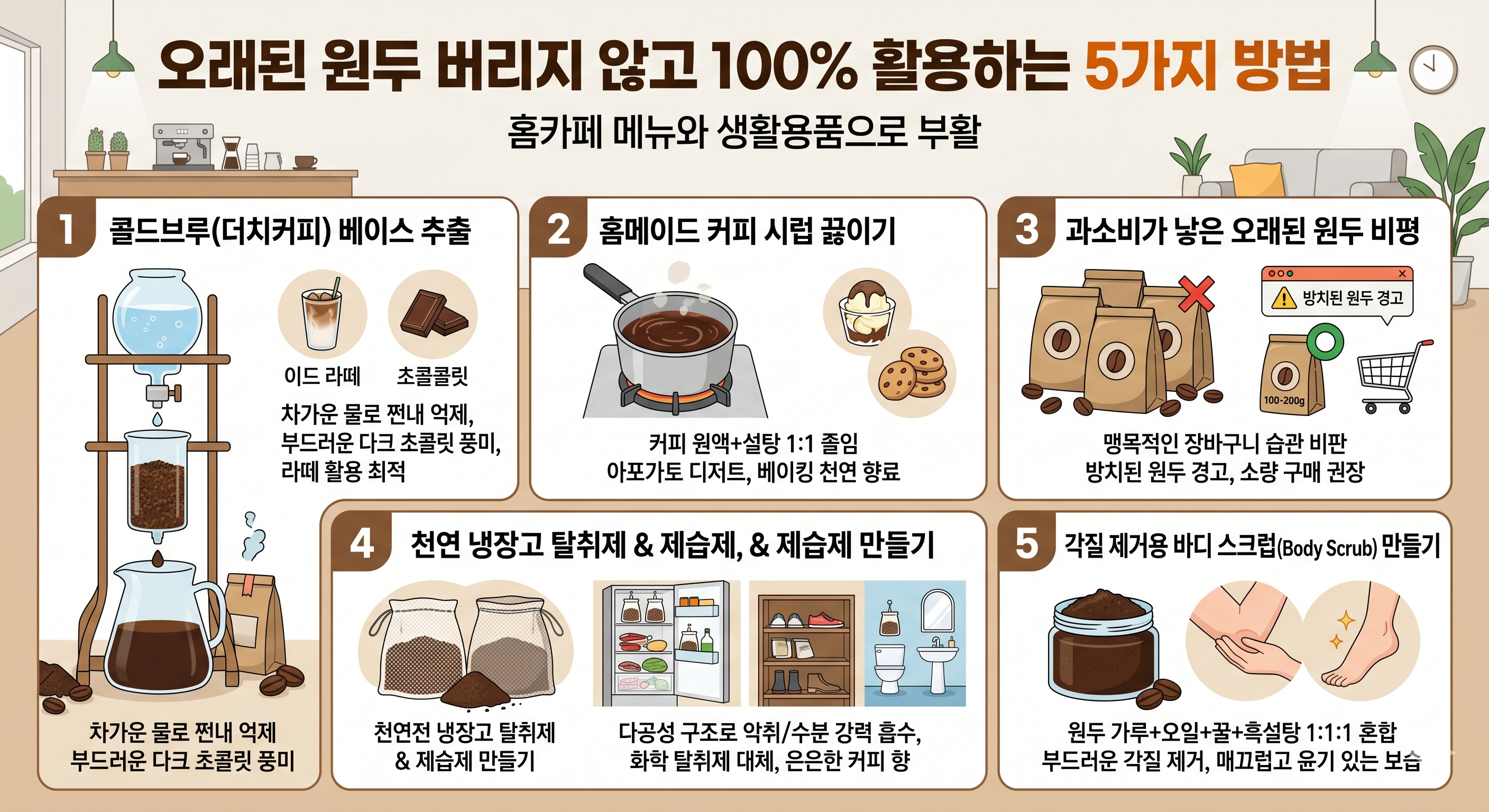 오래된 원두 버리지 않고 홈카페 메뉴와 생활용품으로 100% 활용하는 5가지 방법