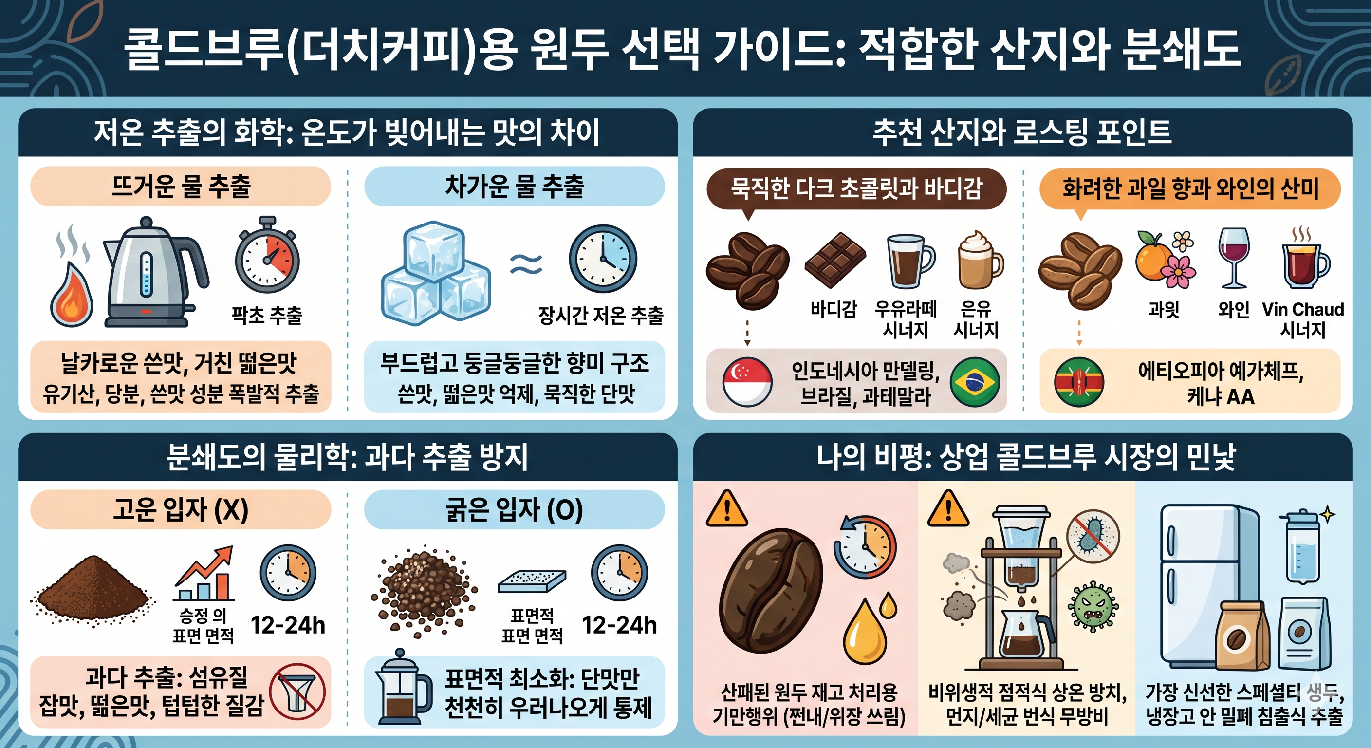 콜드브루(더치커피)용 원두 선택 가이드: 적합한 산지와 분쇄도