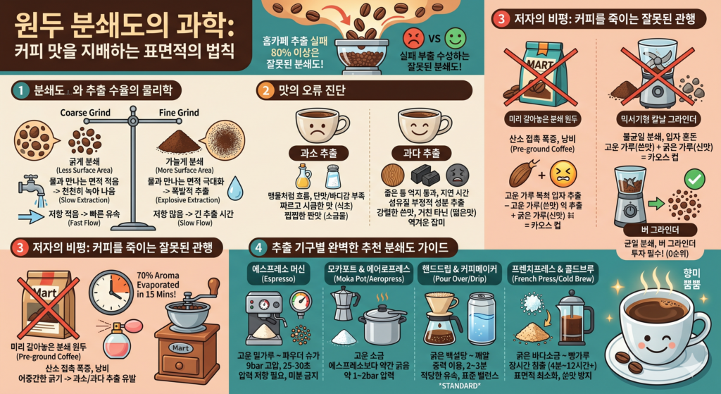 원두 분쇄도(그라인딩)가 커피 맛에 미치는 영향과 기구별 추천 입자