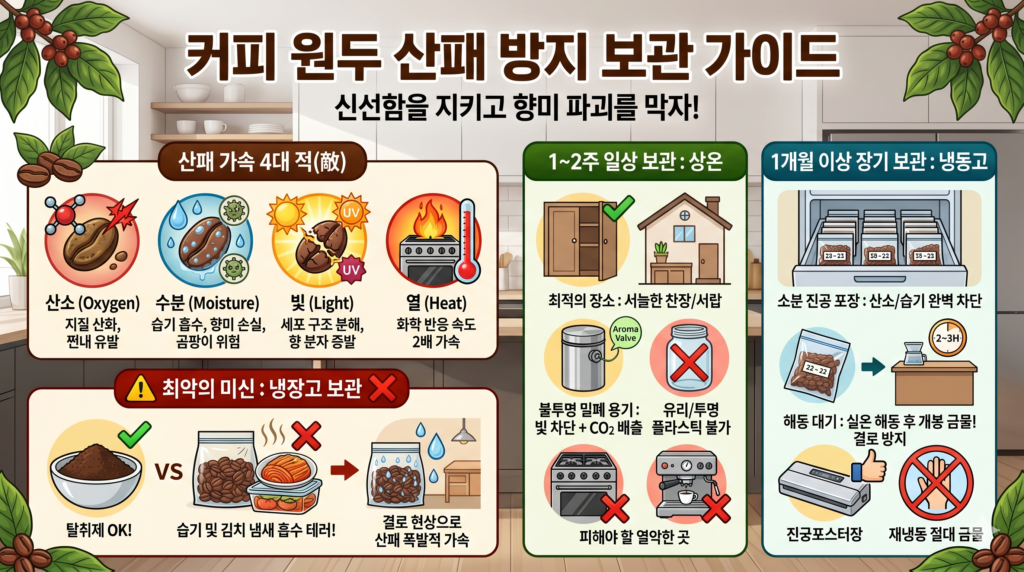 커피 원두 산패를 막는 올바른 보관법과 피해야 할 최악의 보관 장소