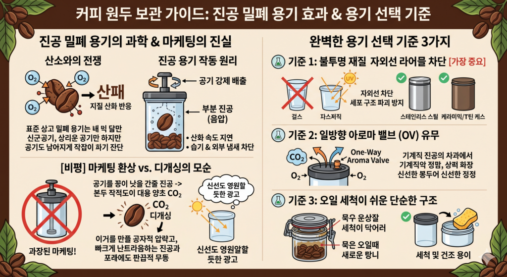 진공 밀폐 용기가 커피 원두 보관에 미치는 영향과 용기 선택 기준