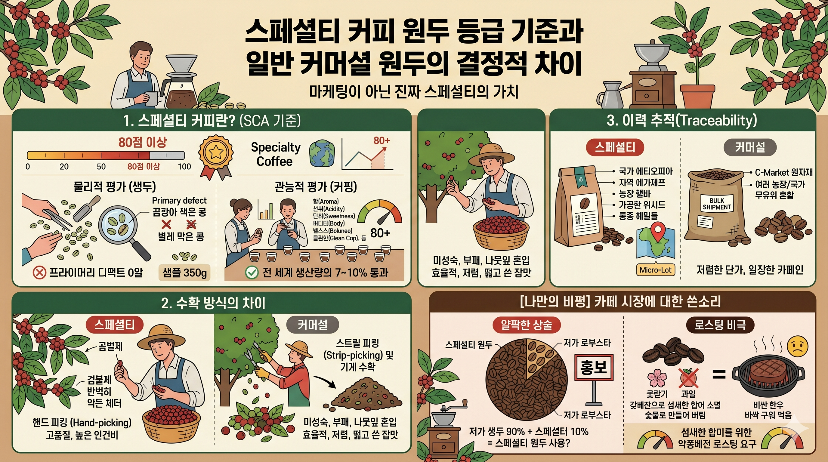 스페셜티 커피 원두 등급 기준과 일반 커머셜 원두의 결정적 차이