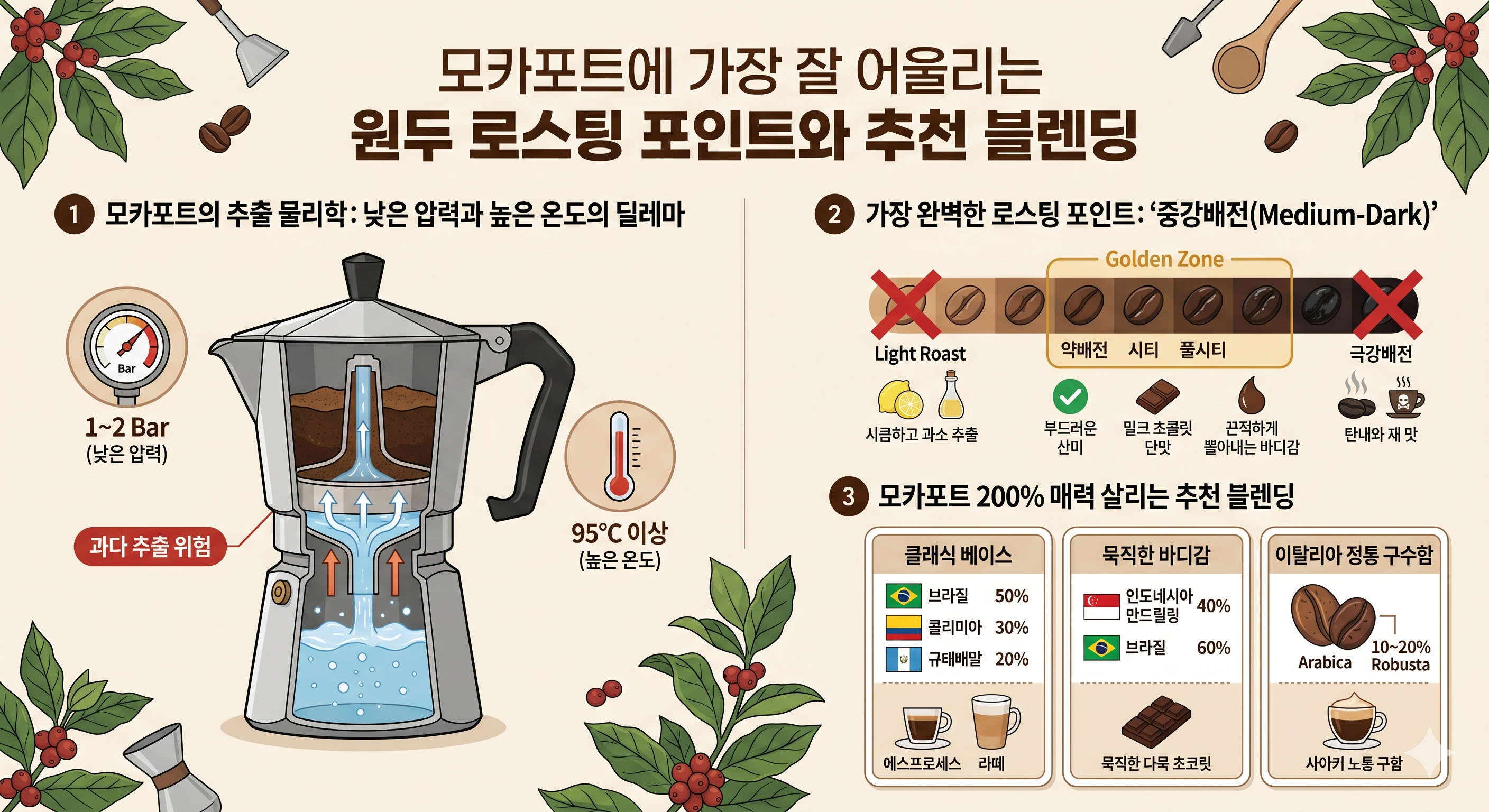 모카포트에 가장 잘 어울리는 원두 로스팅 포인트와 추천 블렌딩